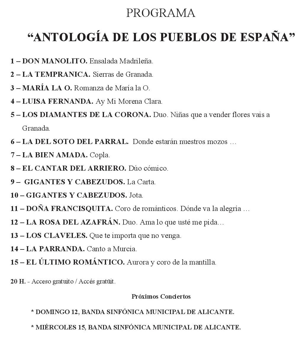 10 Agosto 2018 COMPAÑÍA LÍRICA Programa para el sábado 11